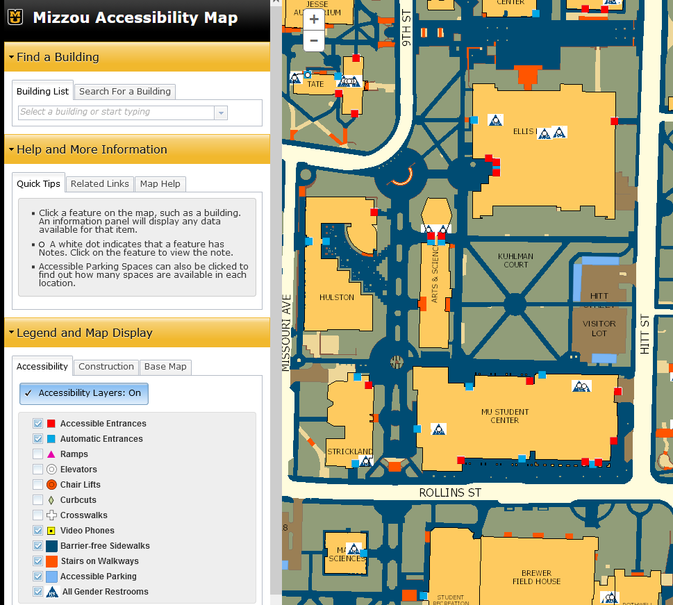 Screenshot of the campus accessibility map